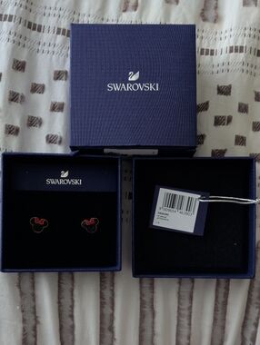 Swarovski Black Minnie Mouse Stud Earrings with Red Bow Accents